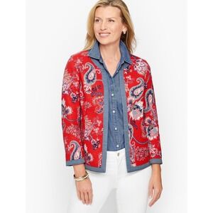Talbots Boho Quilted Jacket Red Paisley Floral Artisan Cottagecore Vintage SZ L